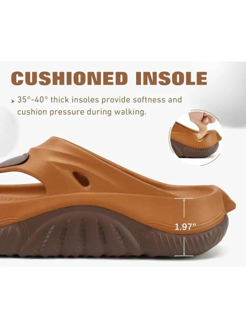 Men's Khaki Brown Orthopaedic Foot bed Flip Flops Fabric Toe Post Beach Sandals